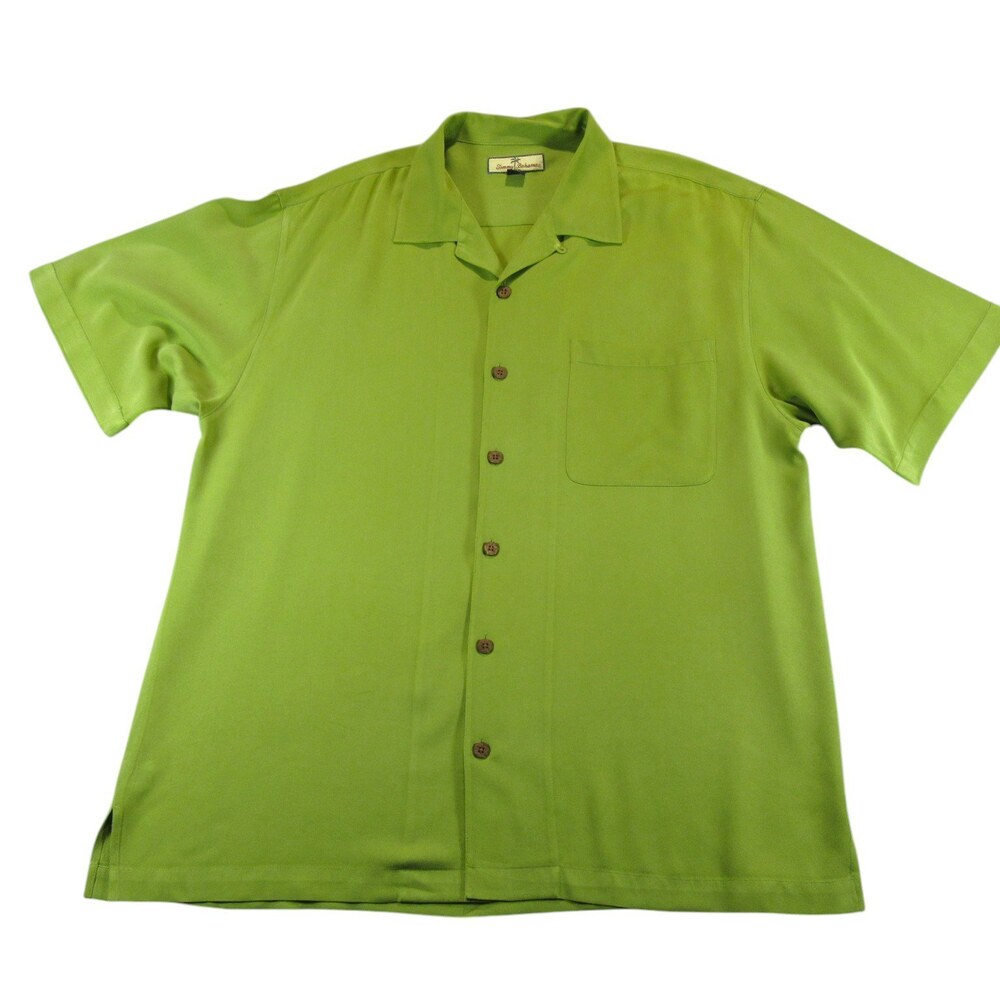 Tommy Bahama Mens Shirt Relax L Solid Light Green Silk Camp Resort Button Loop - Picture 2 of 8